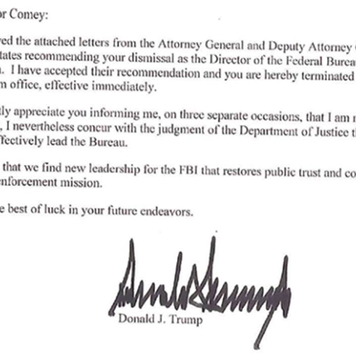 Met deze brief ontsloeg Trump FBI-directeur Comey